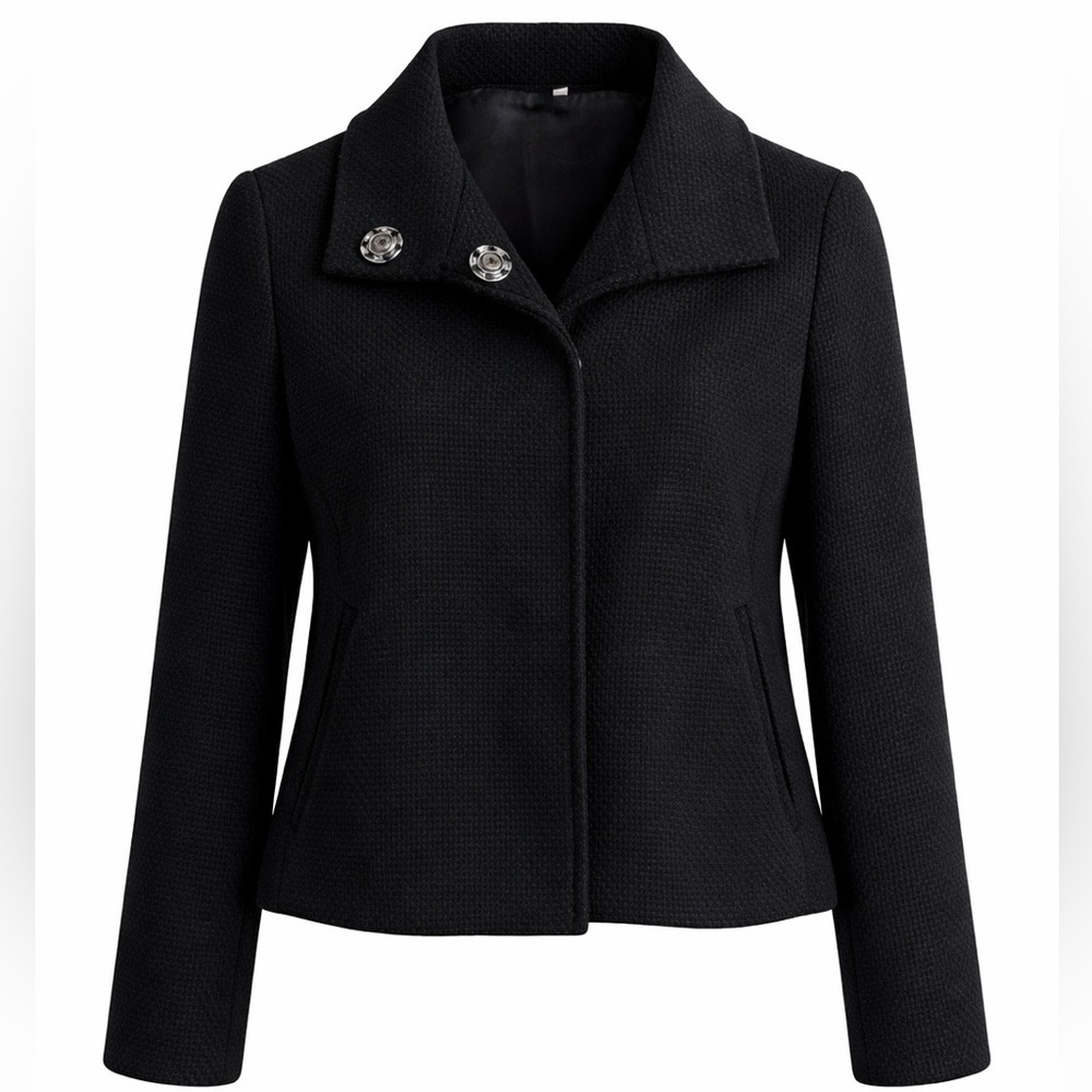 IRO Hiver Crosshatch Black Wool Snap Button Jacket Size 2